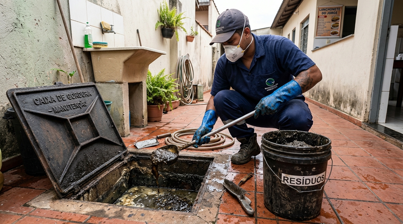 Remoção de resíduos da caixa de gordura em Aracaju‑SE